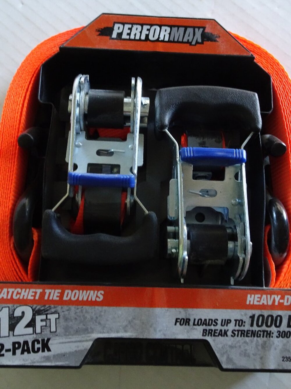 Ratchet Straps Tie Downs - Performax 2 Pack - 12' x 1" -Orange with S Hooks New